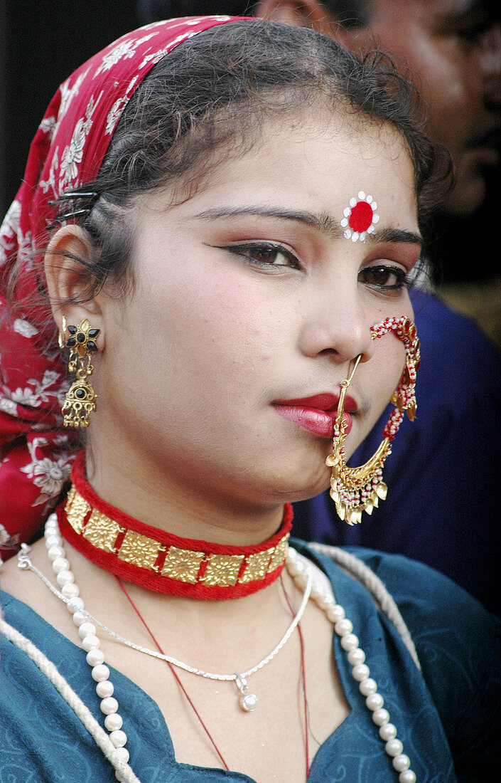 Mapusa Goa, India, a figurant during the Shigmotsav parade