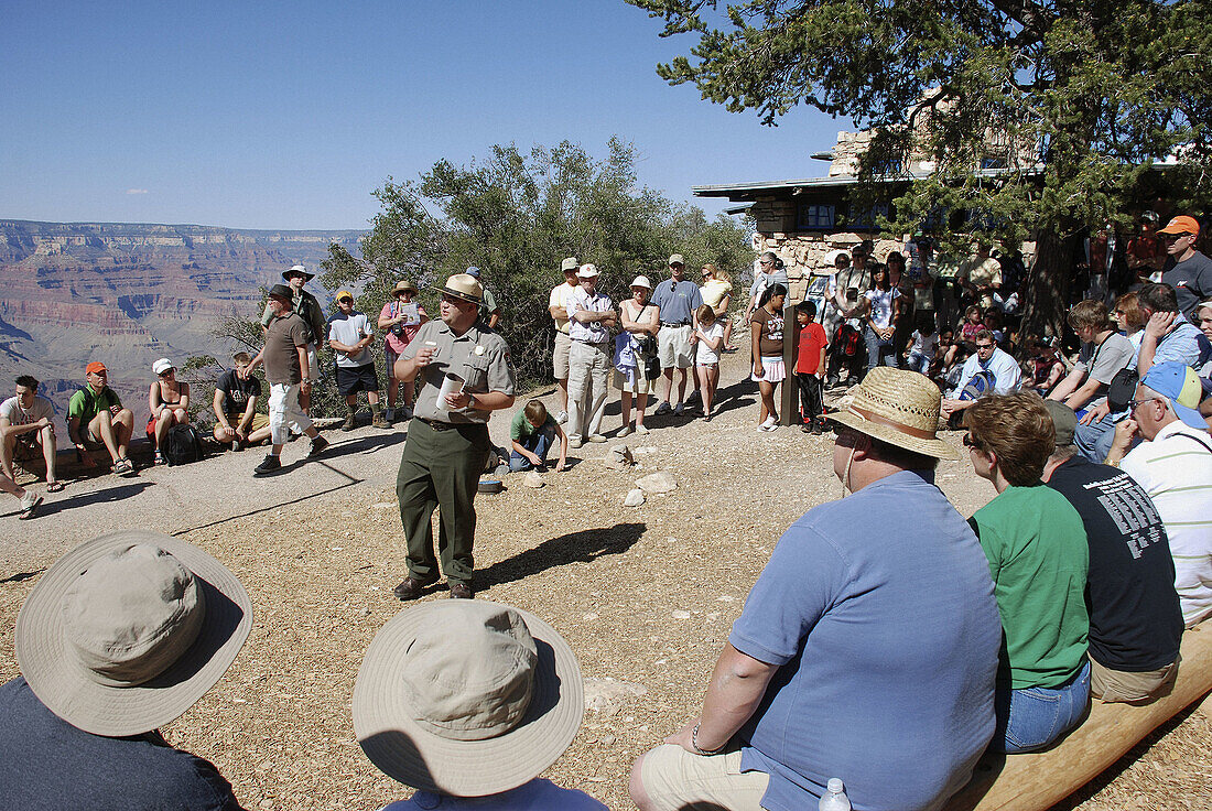 The Grand Canyon Arizona, a ranger giving a lesson on ecology to tourists