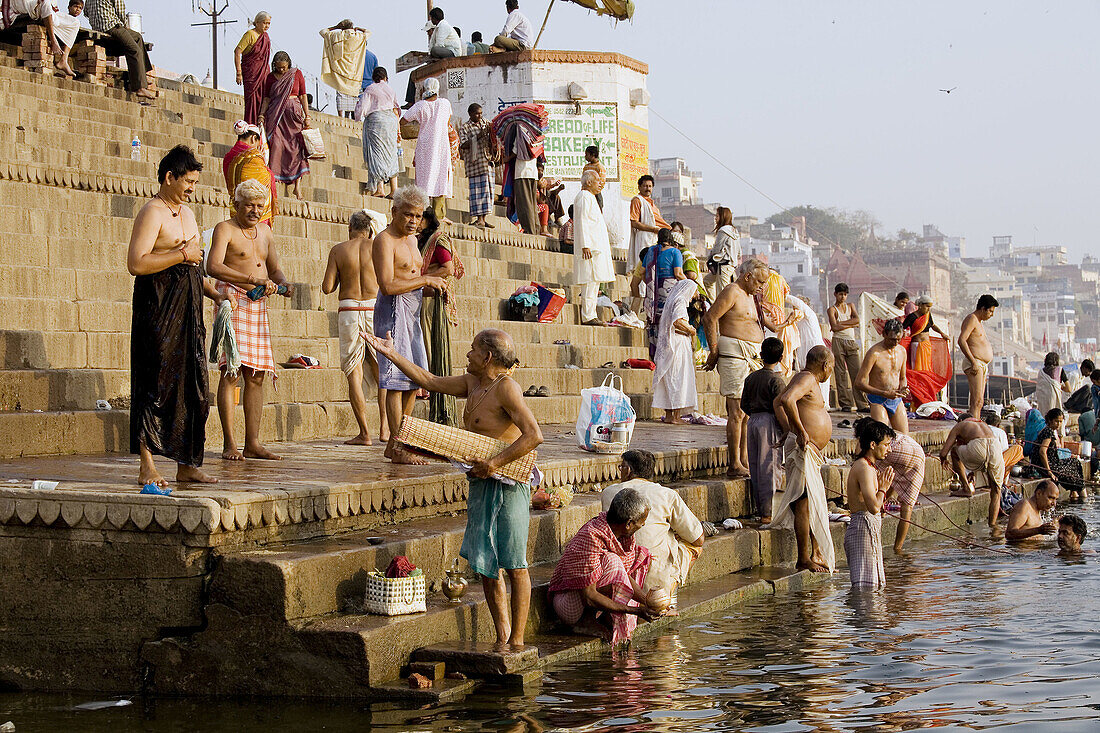 Hindu Worshipers Bathing in the Ganges River, Varanasi, Uttar Pradesh, India