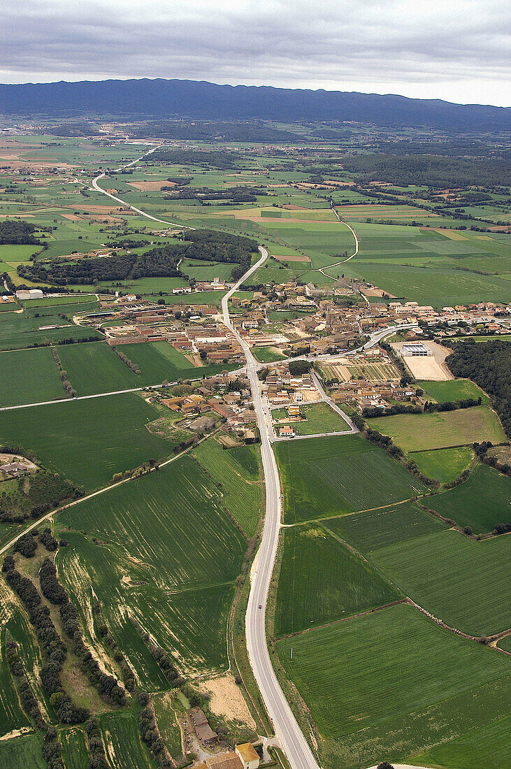 Aerial view of Verges. Baix Emporda, Girona province, Catalonia, Spain