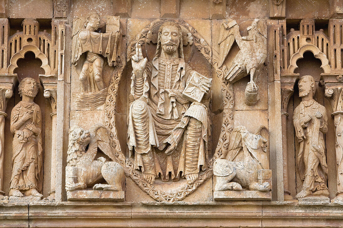 Detail of the frieze in the church of San Juan Bautista. Moarves de Ojeda. Palencia. Castilla y Leon. Spain.