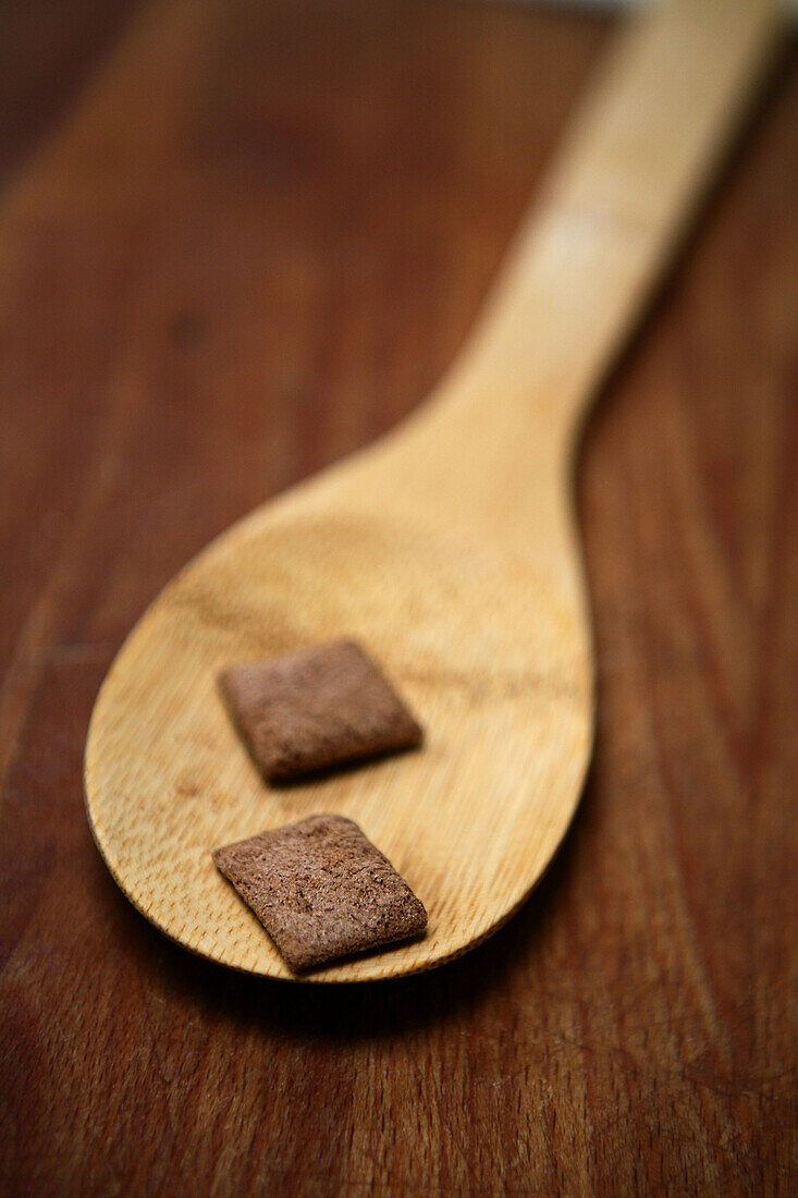 Wood spoon with chocolate cereal