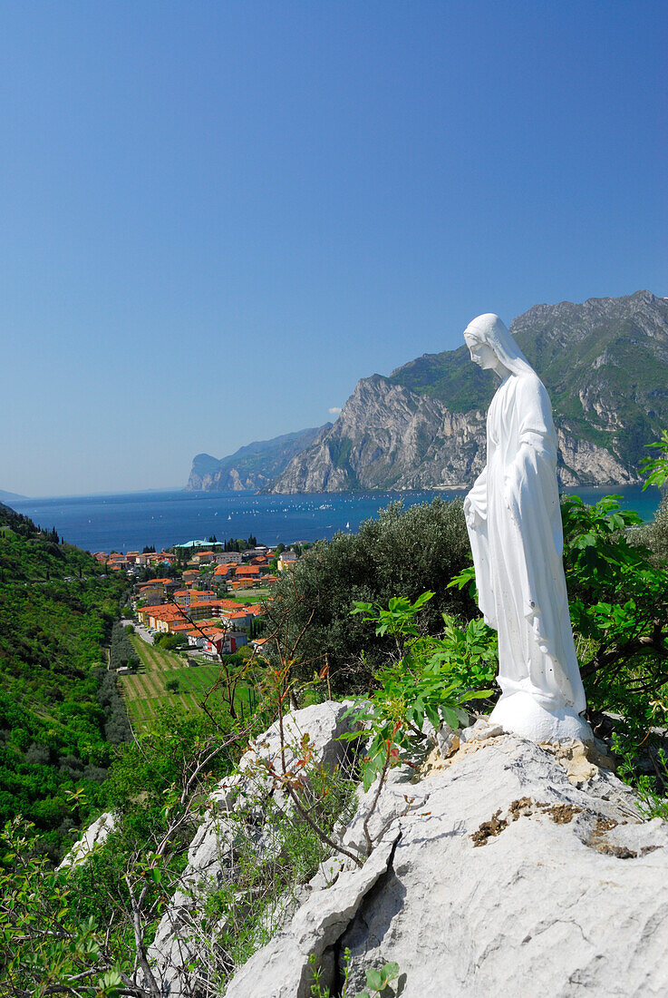 Madonna figure, view over Nago-Torbole, Trentino-Alto Adige/Südtirol, Italy