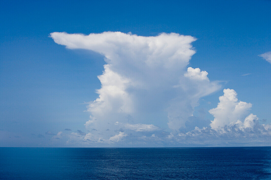 White Cumulus Clouds above the ocean, South Pacific, Oceania