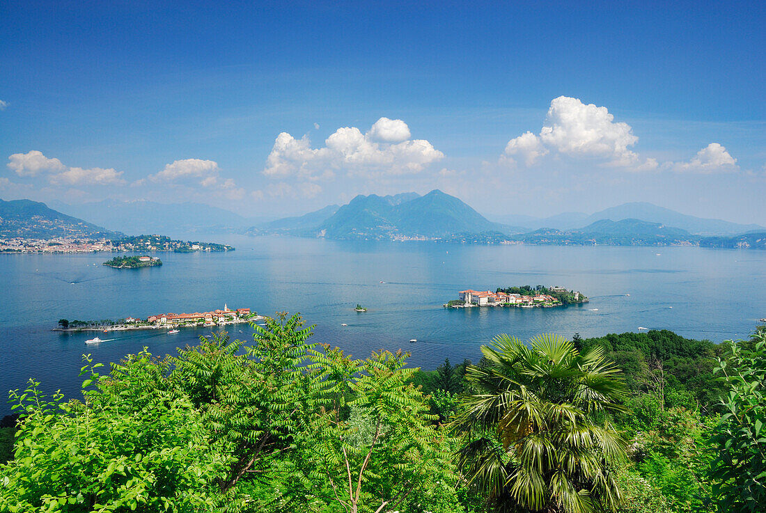 Lago Maggiore mit Borromäische Inseln, Isole Borromee, Isola Superiore, Isola Bella, Isola Madre, Stresa, Lago Maggiore, Piemont, Italien