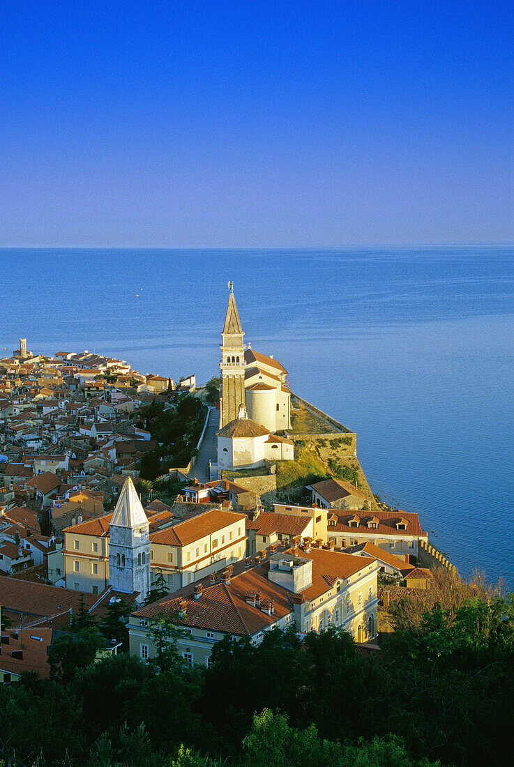 View to the Old Town of Piran,  Adriatic Sea, Istria, Slovenia