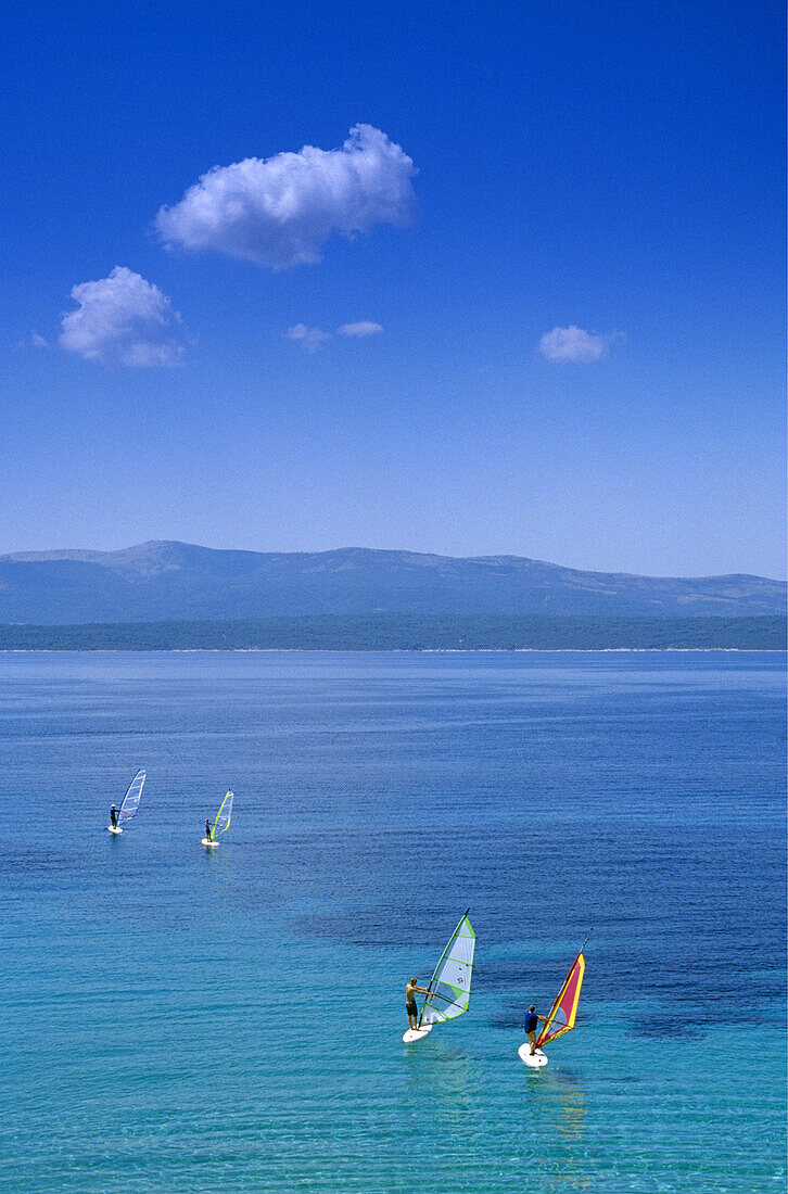 Sail boarder at Golden Horn, beach near Bol, Brac island, Croatian Adriatic Sea, Dalmatia, Croatia, Europe