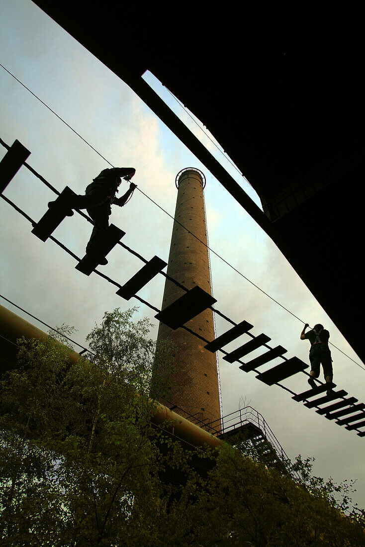 People at the Climbing Park at Huette Meiderich, Duisburg, Ruhr Area, North Rhine-Westphalia, Germany, Europe