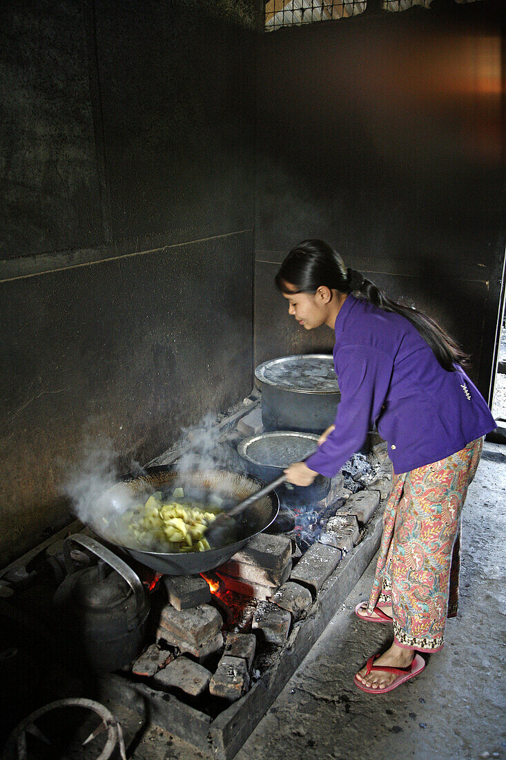 Myanmar  Fire used for cooking at the Catholic seminary, Myitkyina, a largely Kachin community in north Burma near the Chinese border