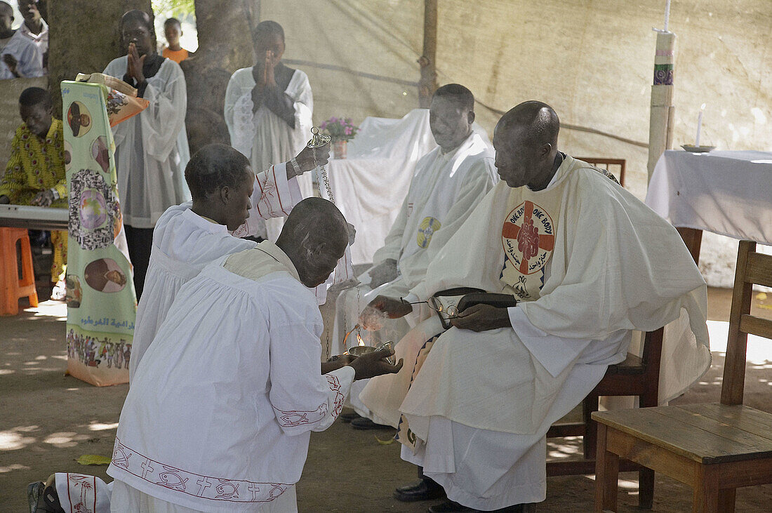 SOUTH SUDAN  Saint Josephs Feast day May 1st being celebrated by Catholic community in Yei  Consecrating the altar