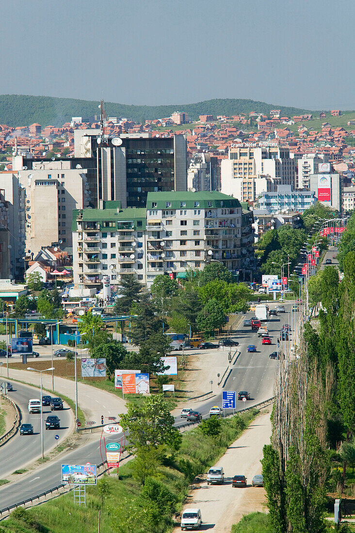 Kosovo. Prishtina. City view from the South along Boulevard Mother Teresa