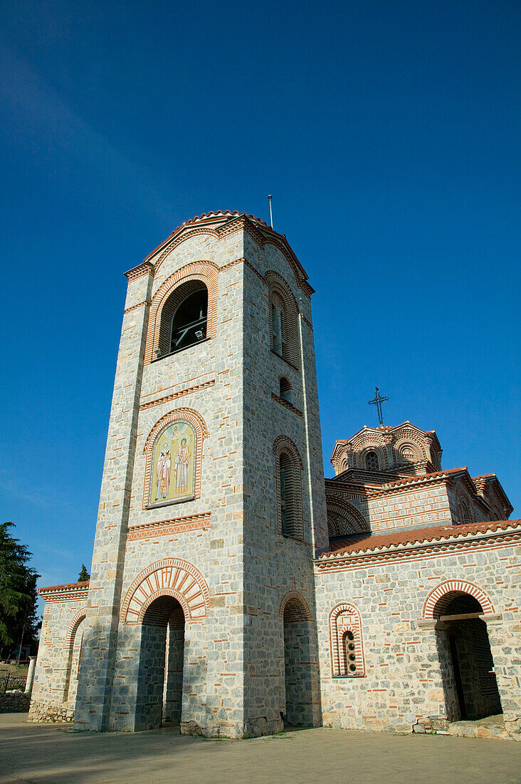 Macedonia. Ohrid. Sveti Kliment i Pantelejmon Church (new construction) on the shores of Lake Ohrid-Church Tower Detail
