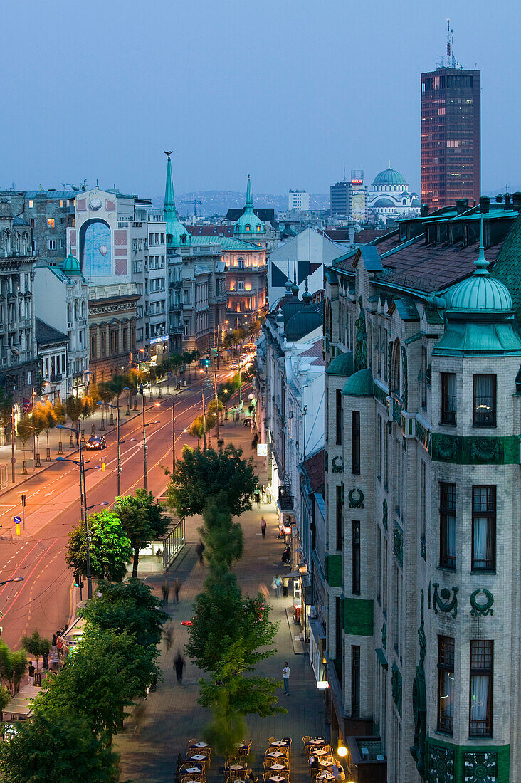 Serbia. Belgrade. Kralja Milana Street Aerial / Evening