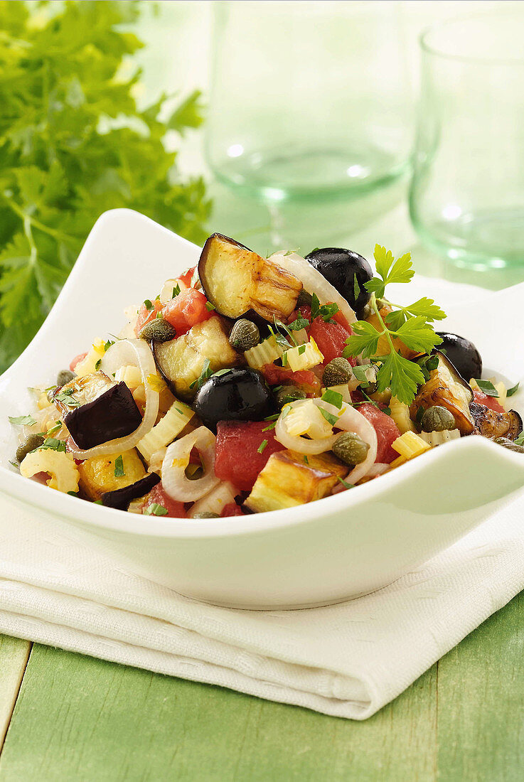 Sweet and sour aubergine salad.