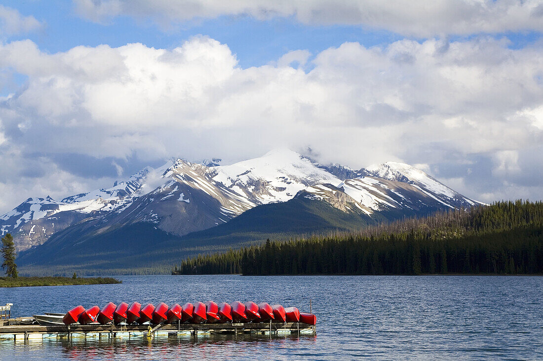 Canoes, Maligne Lake near Jasper, Jasper National Park, Alberta, Canada