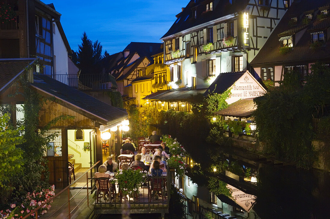 Restaurants on the river, Colmar, Alsace, France