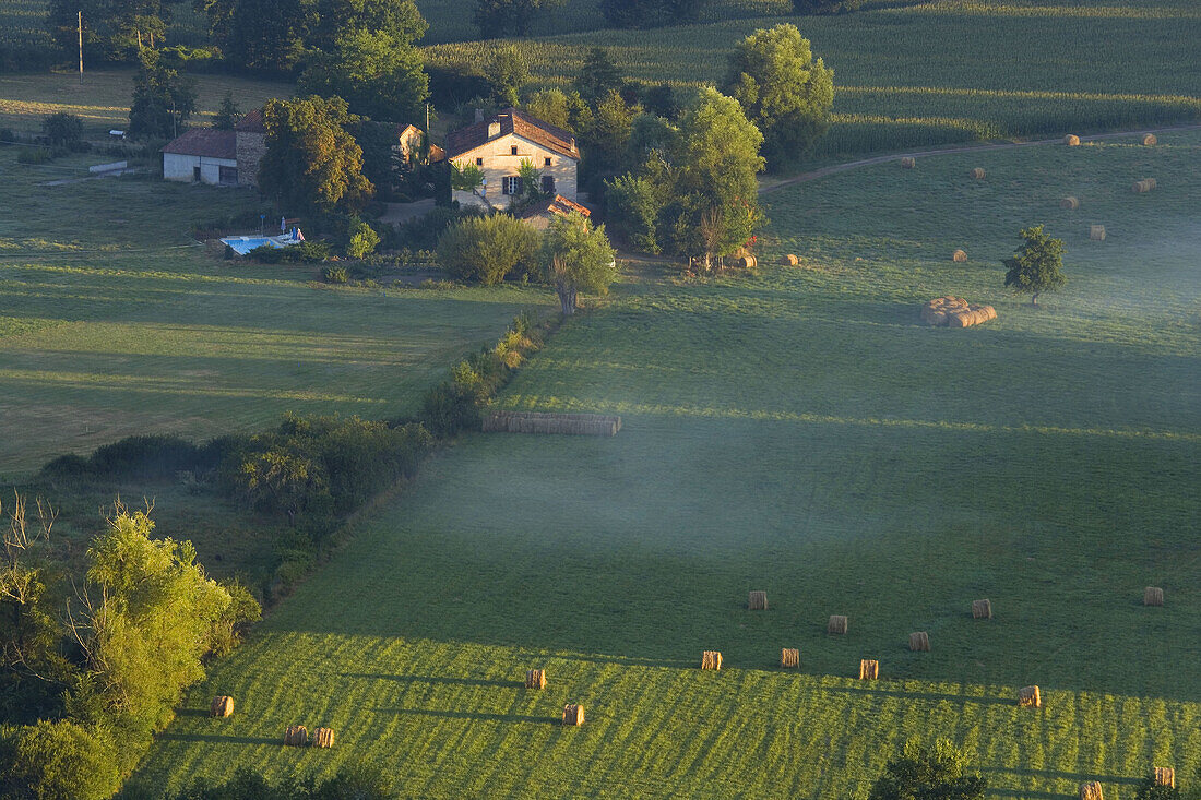 Looking down on valley, Cordes-sur-Ciel, Tarn, Midi-Pyrenees, France