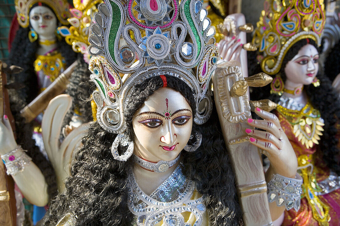 Sarasvati (Female Hindu God) idols, Kolkatta (Calcutta). West Bengal, India