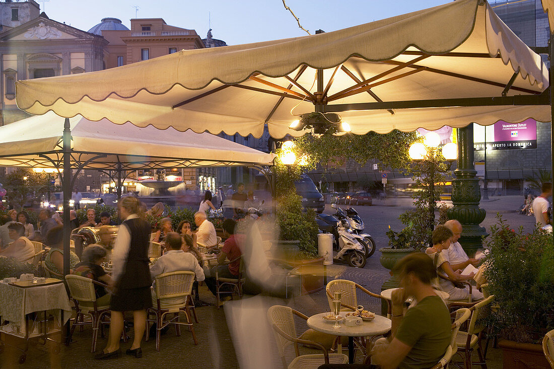 Outdoor cafe in Piazza del Plebiscito (aka Piazza Trento e Trieste), Naples, Italy