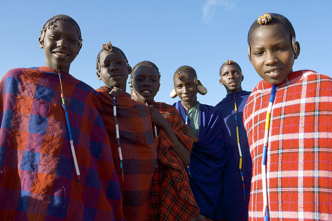 Young Maasai initiates. Masai Mara, Kenya, Africa