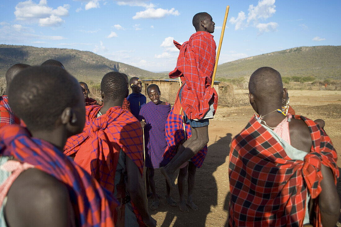 Maasai dancers. Masai Mara, Kenya, Africa