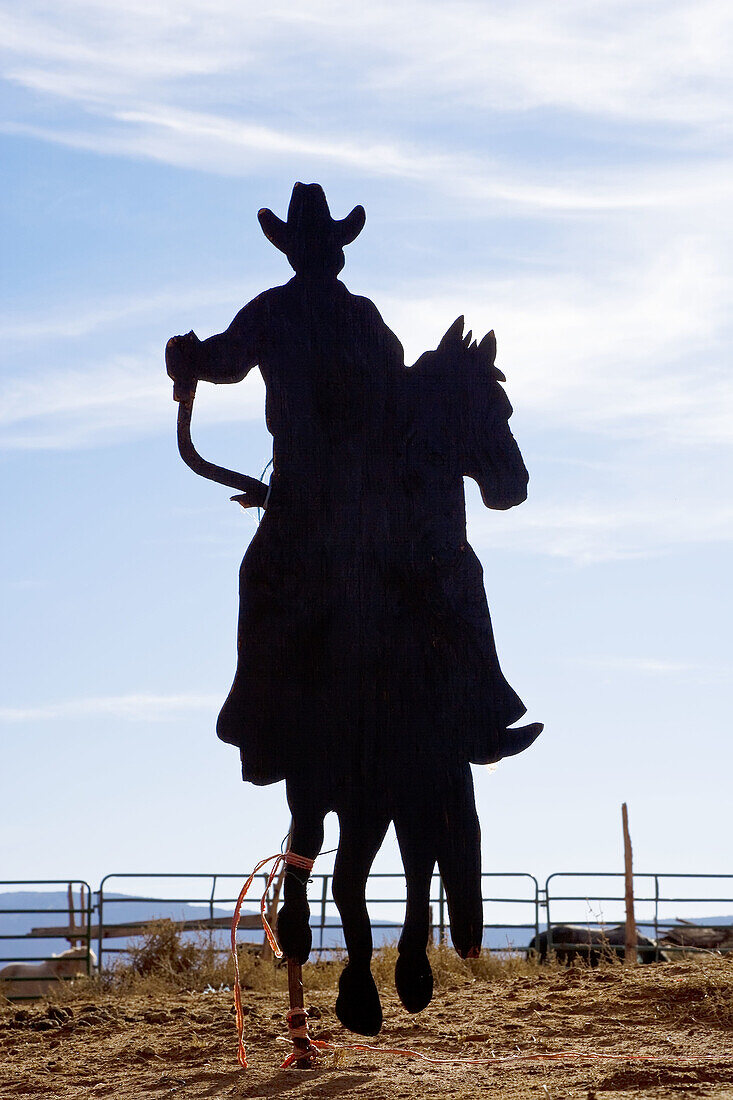 Cowboy silhouette, Monument Valley, Arizona, USA. Silhouette of cowboy