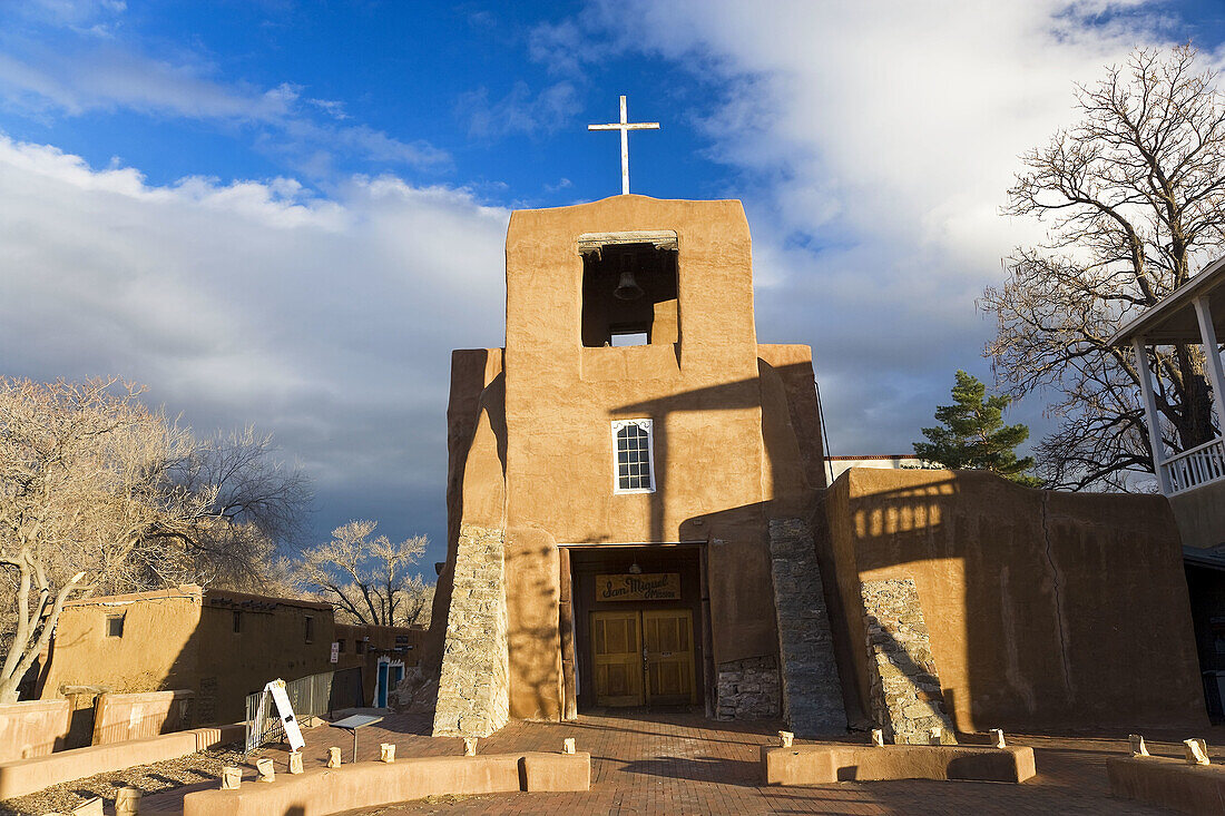 San Miguel Mission Church, Santa Fe, New Mexico, USA. San Miguel Mission Church. Oldest church structure in USA, Original adobe walls & altar built by Tlaxcalan Indians from Mexico ca 1610