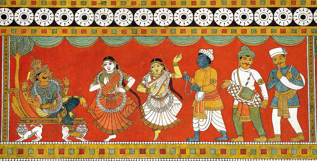 Dancers. Murals in Sri Meenakshi Temple, Madurai, India.