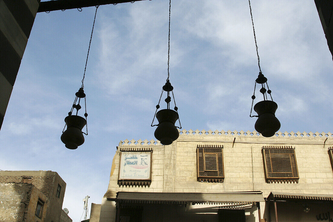 Exterior view  entrance & main door of Sultan Qansuh Al-Ghuri Complex (mosque & madrasa), on al-Muizz Street, Cairo. Egypt