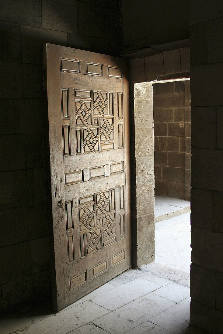 Wooden door inside Arabic house in Cairo (Egypt) known as Beyt el-Sahemy