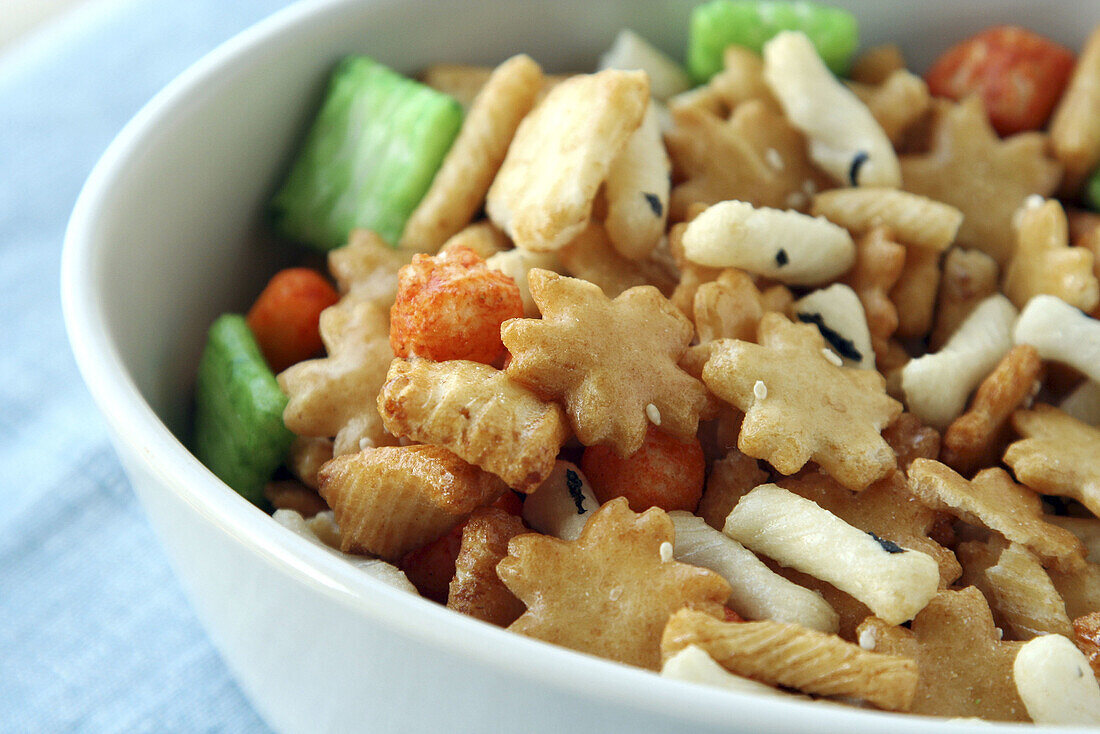 Bowl of Japanese nuts Rice Crackers