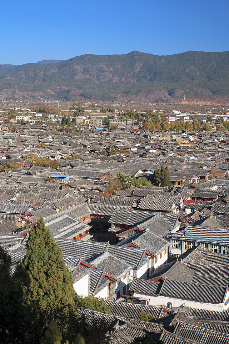 Elevated view of the UNESCO Old Town of Lijiang, Yunnan Province, China