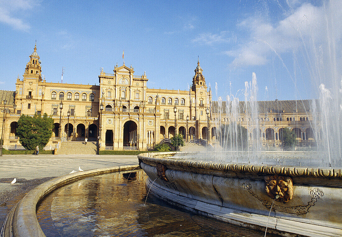 Fountain in Plaza de España, Sevilla. Andalucia, Spain