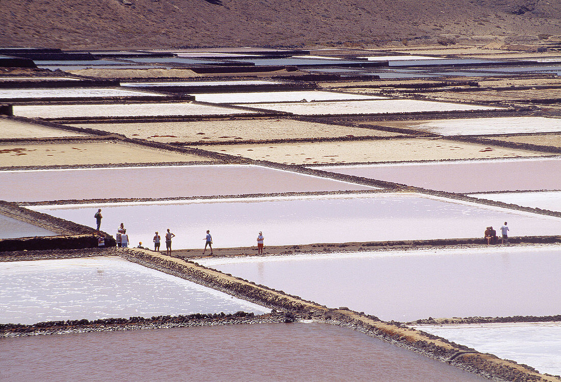 Menschen in der Saline von Janubio Lanzarote Kanarische Inseln Spanien