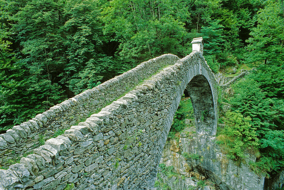 Alte Steinbrücke im Tal Centovalli, Tessin, Schweiz, Europa
