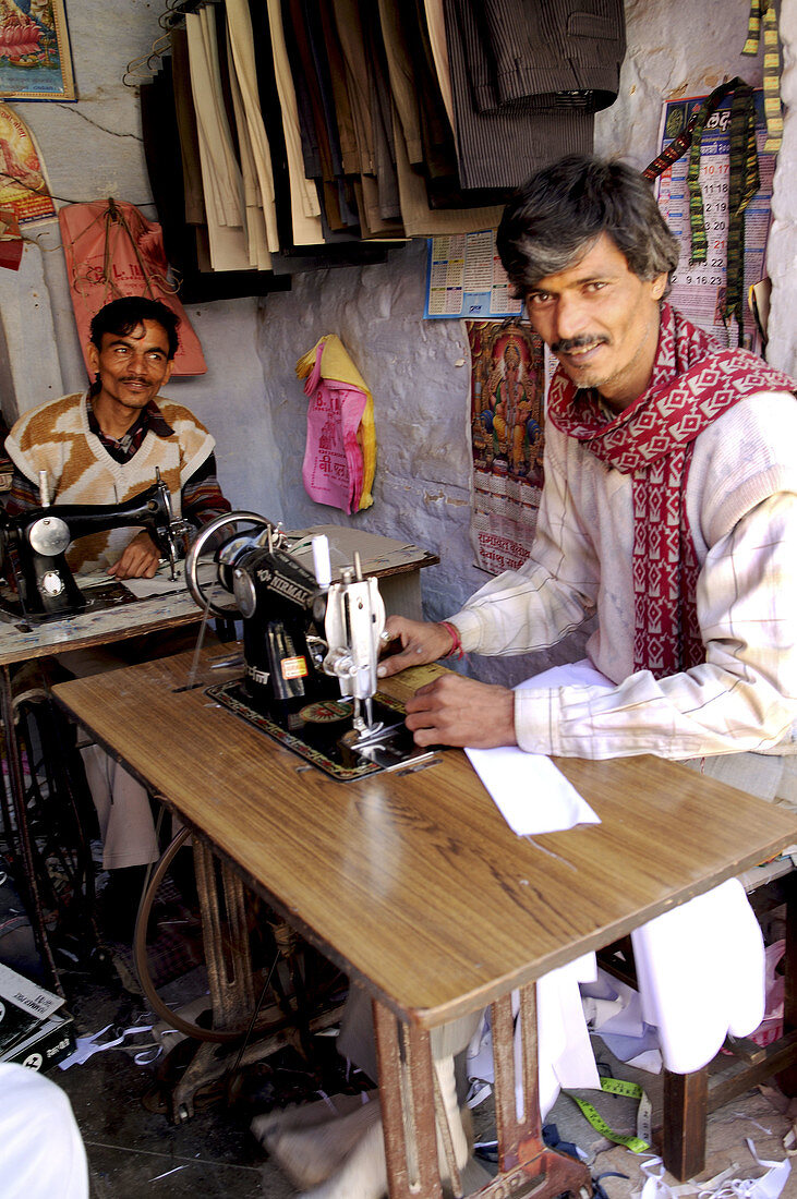 Local tailors in a small town in Rajasthan, India