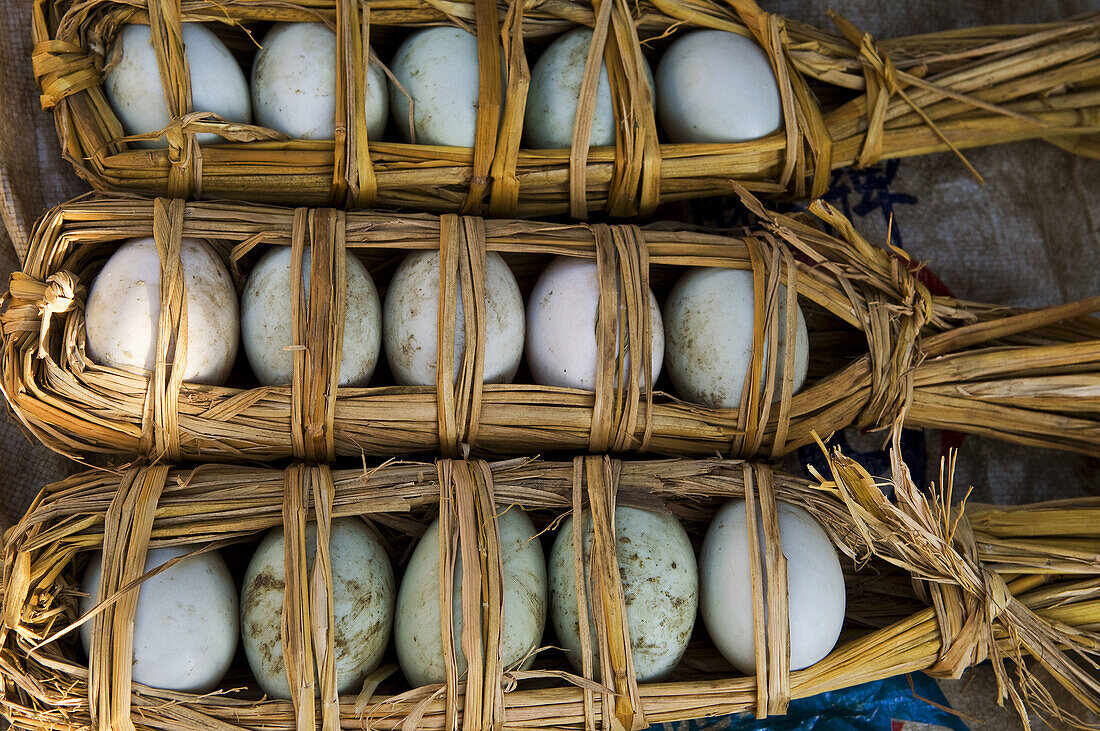 Eggs on sale in a local market in Yunnan, China