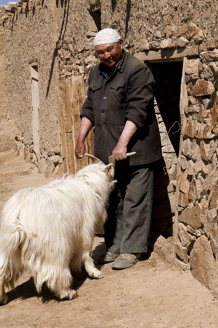 A Kazakh man and his sheep