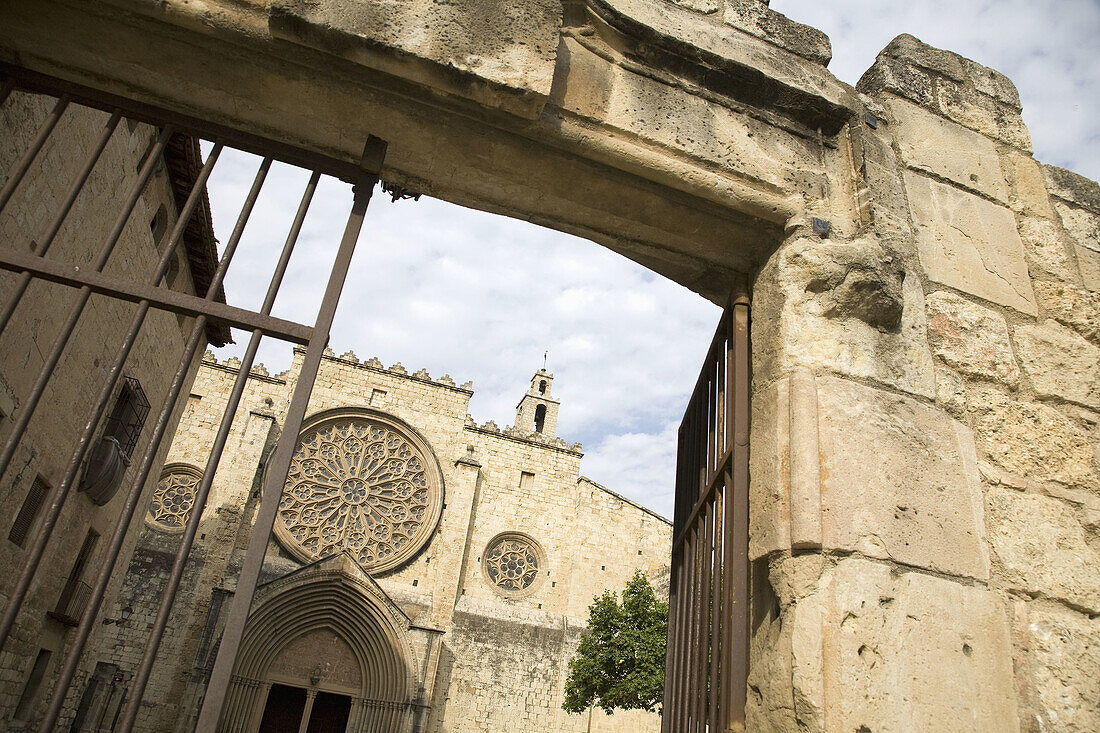 Entrance to monastery, Sant Cugat del Valles. Barcelona province, Catalonia, Spain