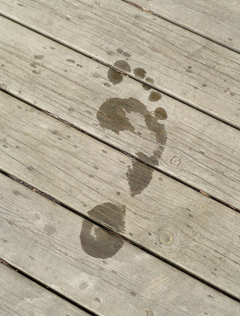 Footprint on wooden floor