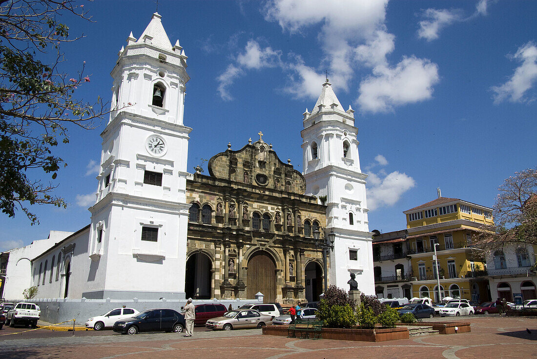 Panama. Panama city.Square of Cathedral and  Catedral Metropolitana.