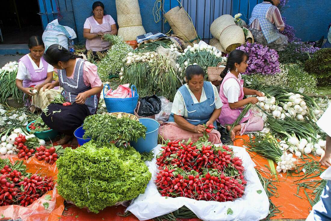Sunday market in Tlacolula town.Vegetable vendors  . Oaxaca, Mexico.