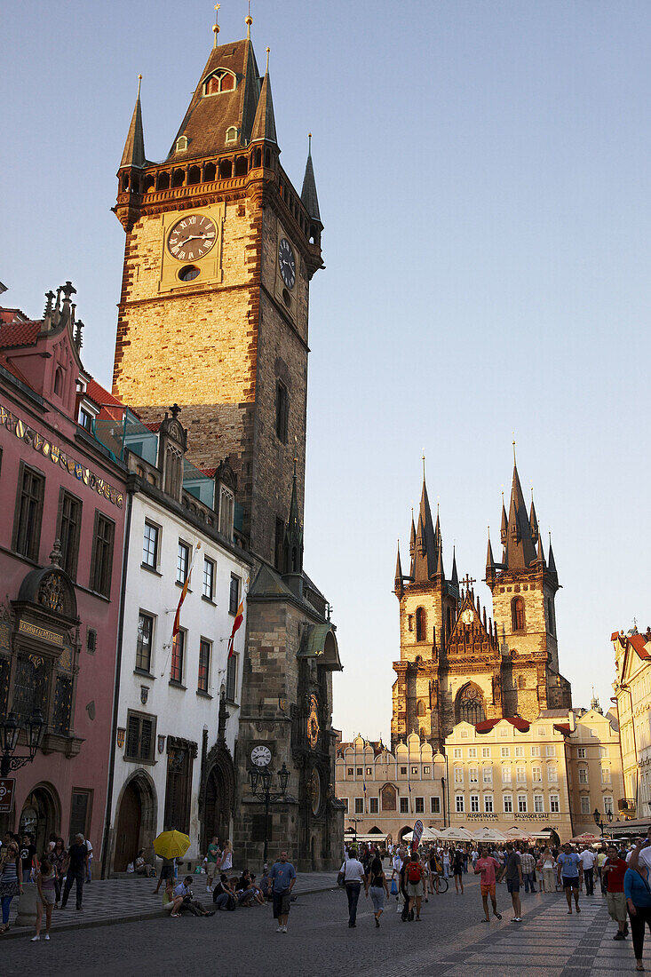 Old Town City Hall and Tyn church, Staromestske Namesti (Old Town Square), Prague, Czech Republic