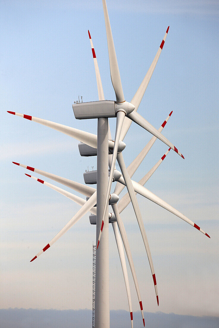 Wind turbines, wind power. Port of Bilbao, Biscay, Basque Country, Spain