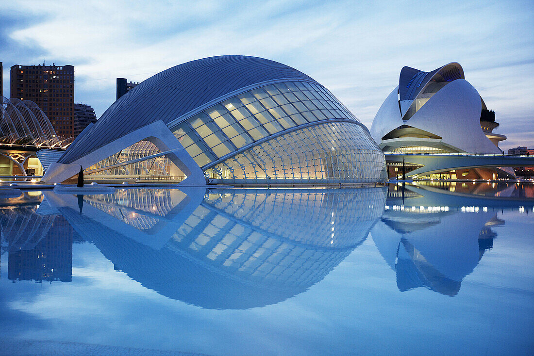 Hemisferic and Queen Sofia Palace of the Arts,  City of Arts and Sciences,  Valencia. Comunidad Valenciana,  Spain