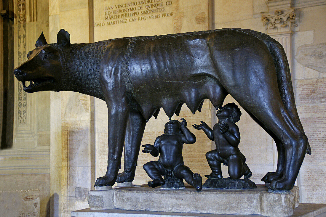 Italy. Rome. Capitoline Museum. Romulus and Remus with the she-wolf,  roman bronze statue.