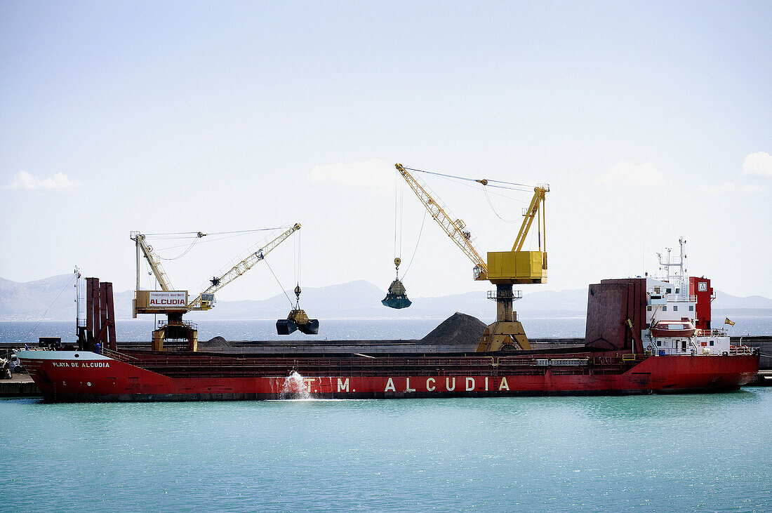 Cargo ship, Alcudia, Majorca, Balearic Islands, Spain