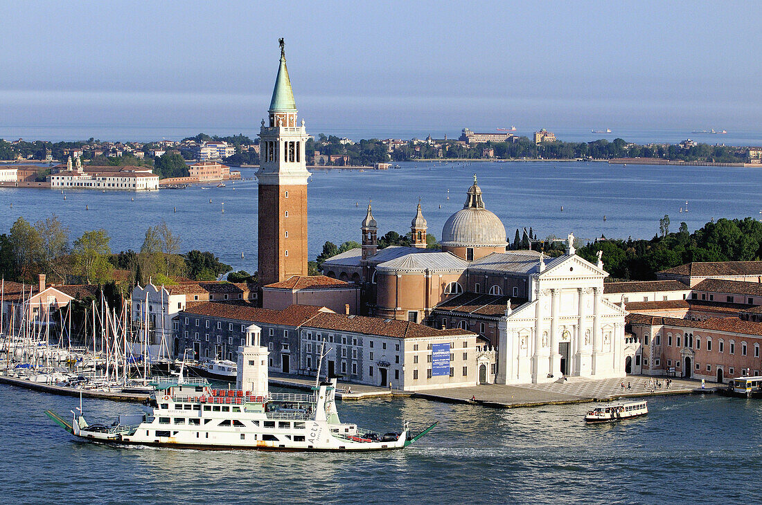 San Giorgio Maggiore as seen from campanile tower in St. Marks Square, Venice. Veneto, Italy