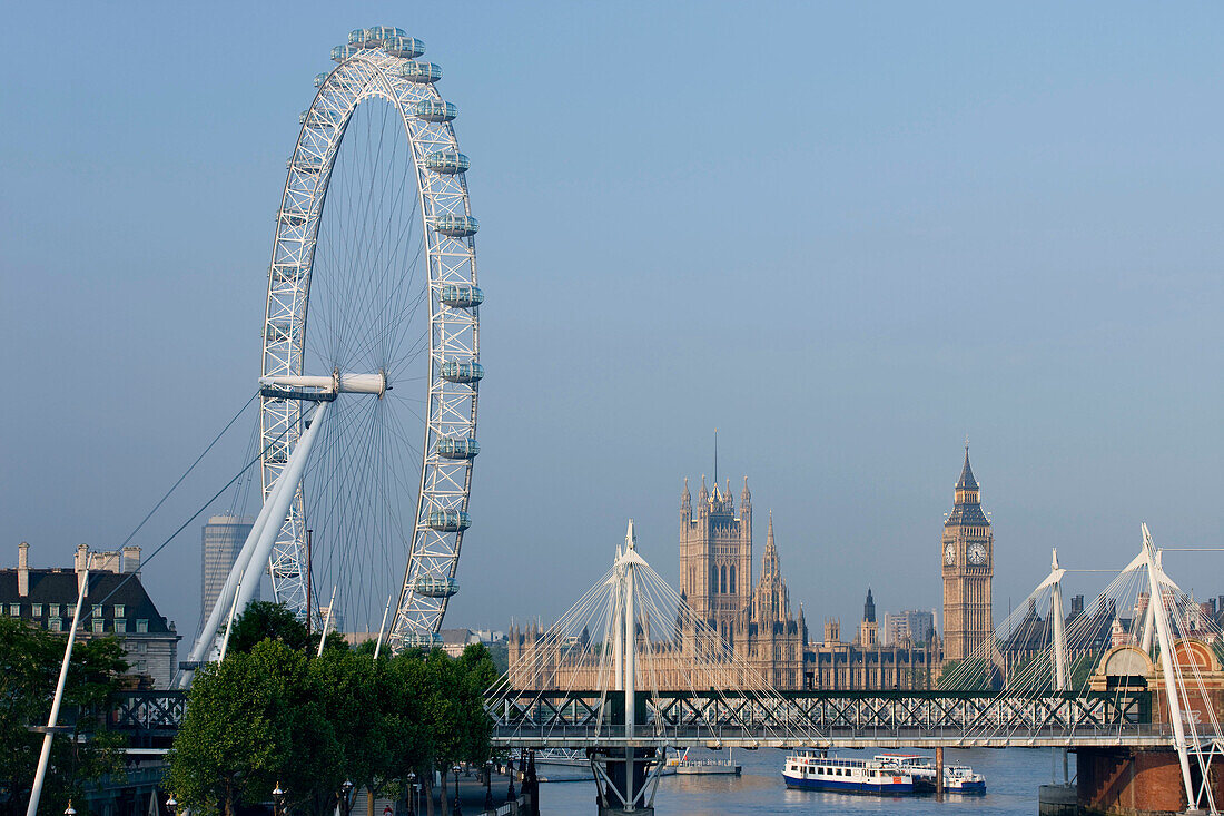 London eye hungerford bridges parliament  River thames  London  England  UK