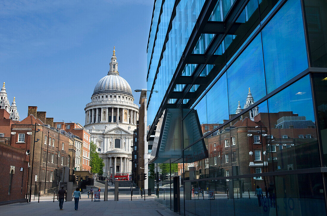 Saint pauls cathedral dome reflected in salvation army building godliman street, City of london  England  UK